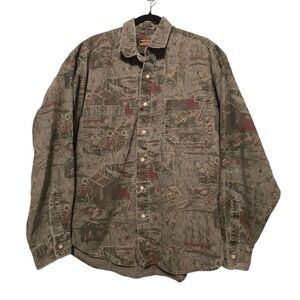 Vtg Eddie Bauer Shirt Mens LG Outdoor Camp Print Cotton Gorpcore Gremlincore